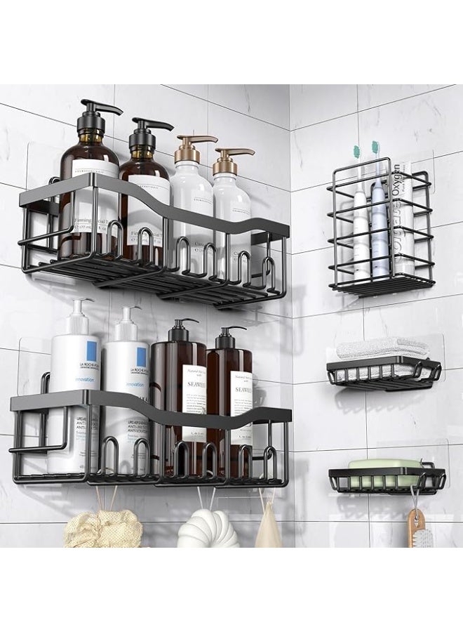 MIXSNOW Shower Caddy 5 Pack, Adhesive Organiser for Bathroom Storage, No Drilling, Large Capacity, Rustproof Stainless Steel, Shelves for Inside Shower - Image 1